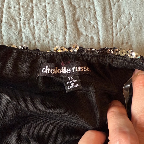 Vintage Y2K Charlotte Russe Silver and Black Sequin Pencil Skirt Size 1X - Picture 2 of 4